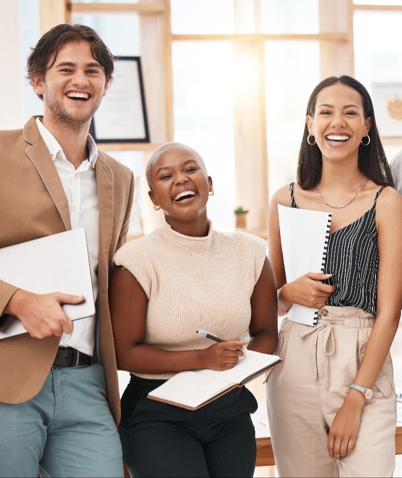 diverse office team smiling laughing together crop